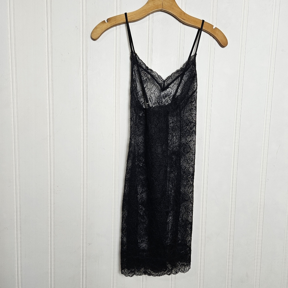 Victoria's Secret Lace Chemise M Sheer Cross Back Negligee Slip Dress Black Sexy - Picture 2 of 10